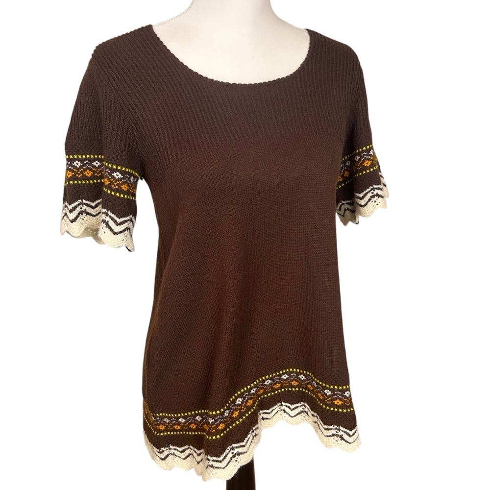 Vintage st Michael Orlon brown short sleeved sweater knit trim